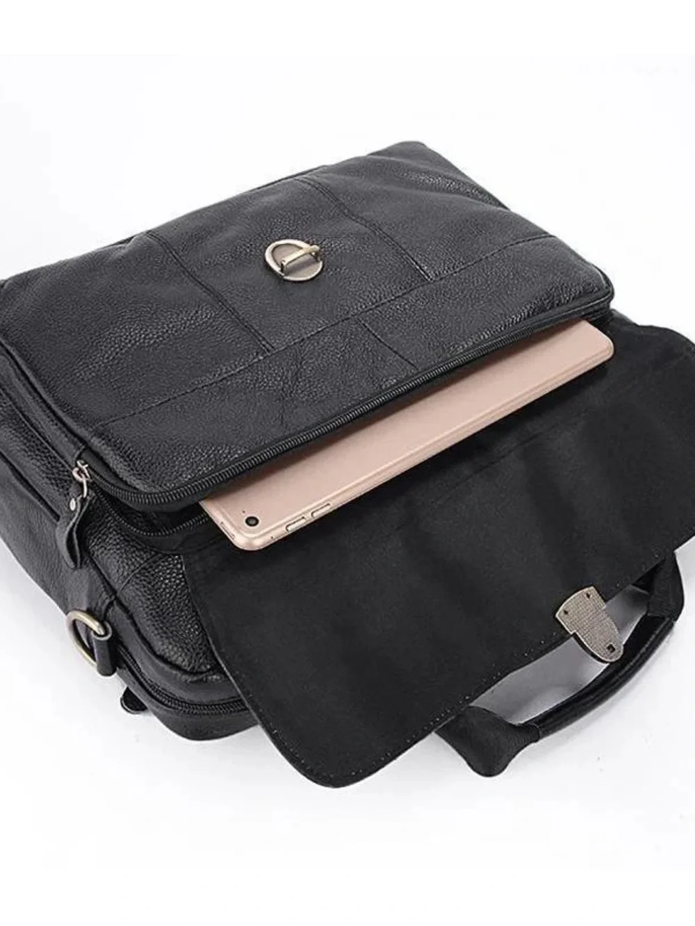 Men's Black Leather Briefcase Bag - Classic Professional Carry